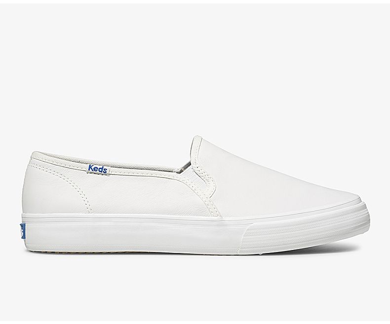 Keds Women's Double Decker Leather White Slip On Shoes - CH4903687